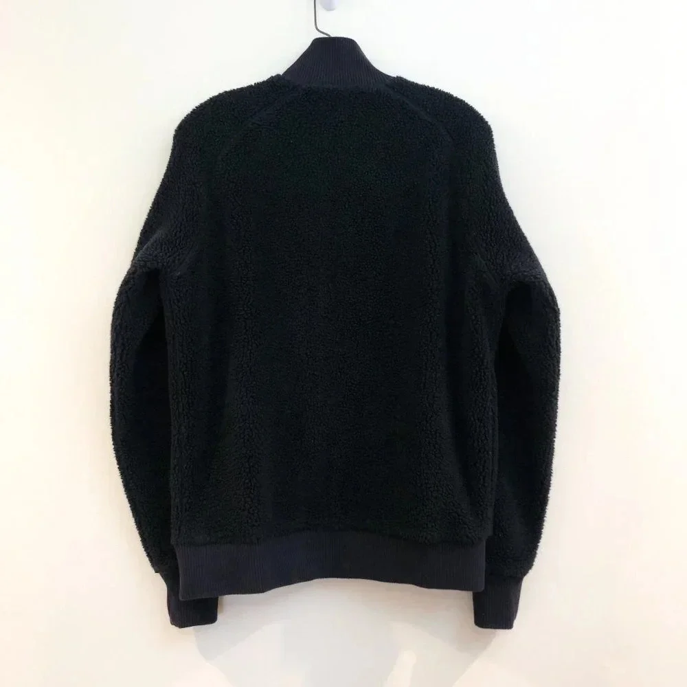 Mr. P Black Faux Shearling Full Zip Designer Bomber Jacket Men's Small